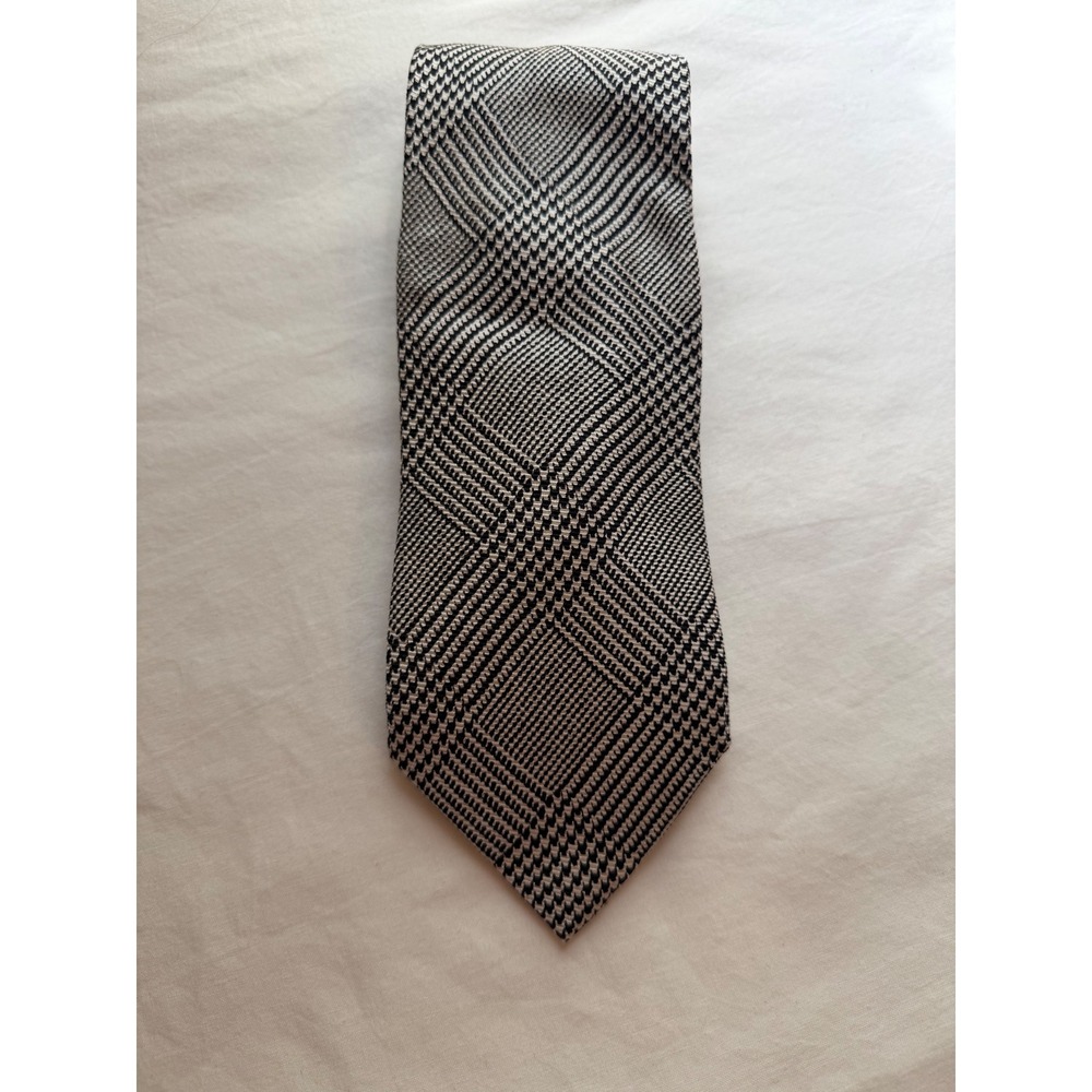 Chaps Mens Black White Glen Plaid Silk Necktie Classic Geometric Tie 58 Inch